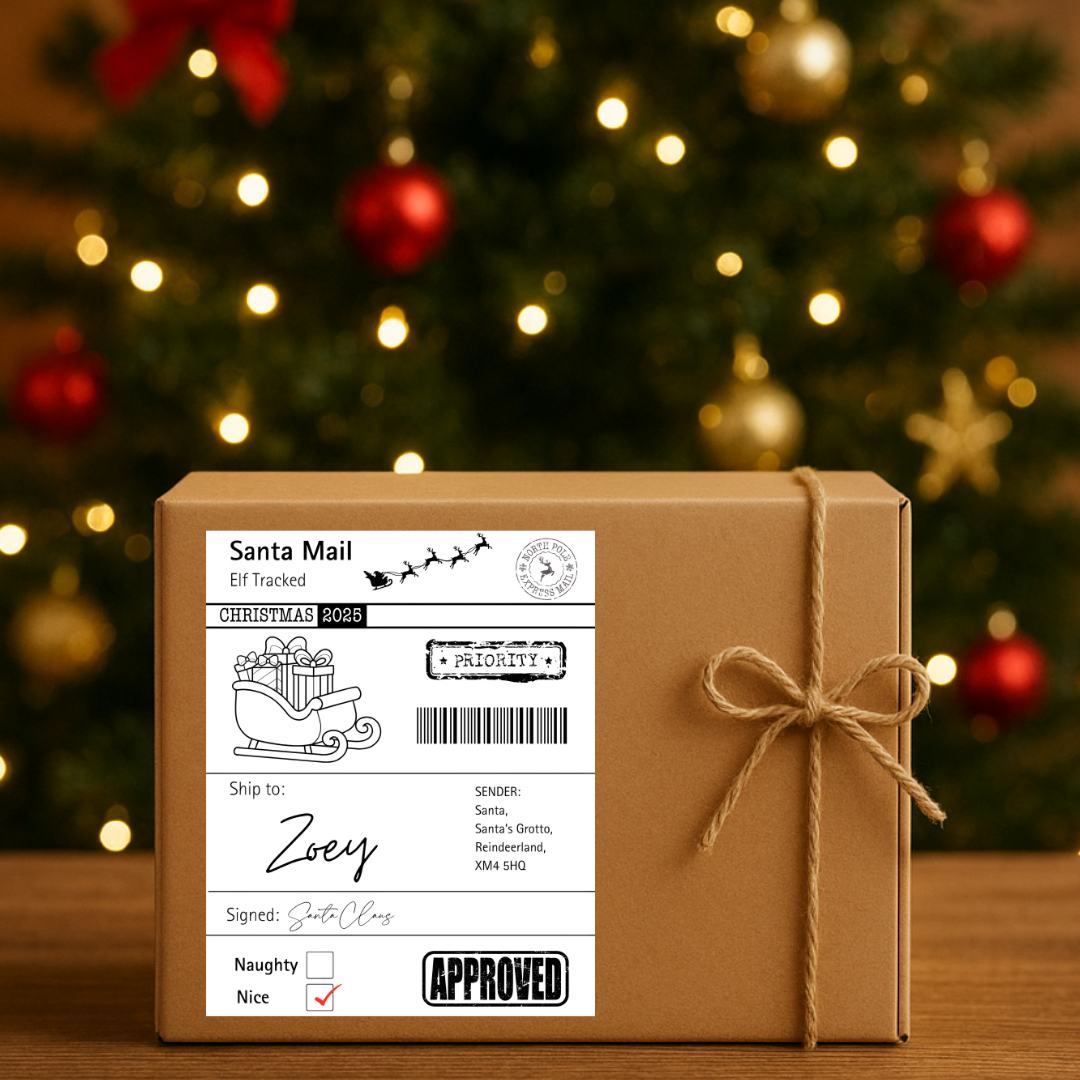 Santa Mail Postage Labels - Personalised Christmas Stickers for Letters to Santa - Naughty or Nice Options - Festive Mail Envelope Seals
