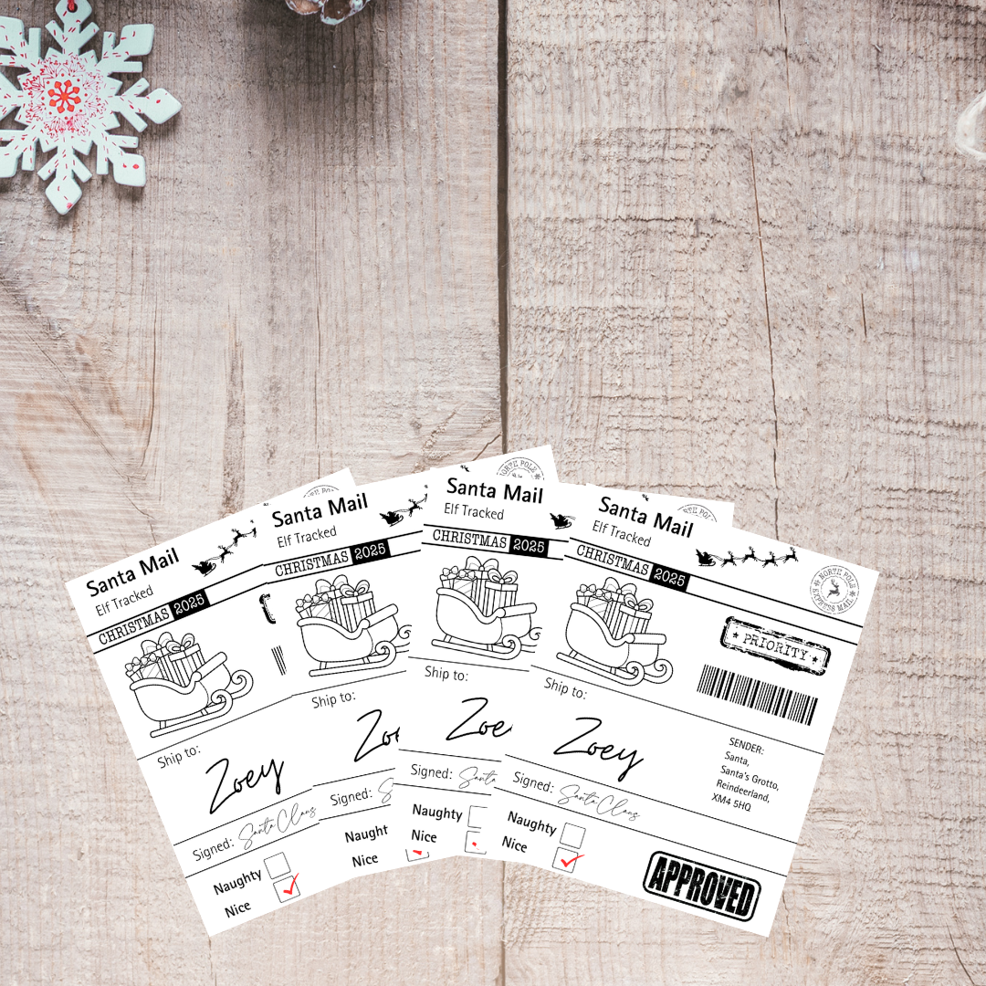 Santa Mail Postage Labels - Personalised Christmas Stickers for Letters to Santa - Naughty or Nice Options - Festive Mail Envelope Seals